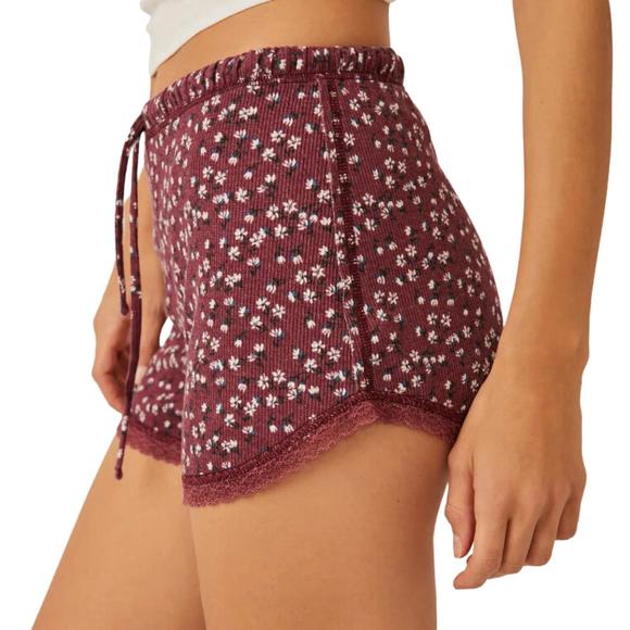 NEW FREE PEOPLE sugar dreams sleep short in wine combo - Picture 2 of 3